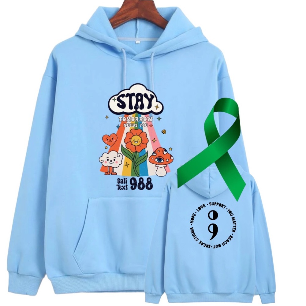 Stay Mental Health graphic oversized pullover hoodie sweatshirt large